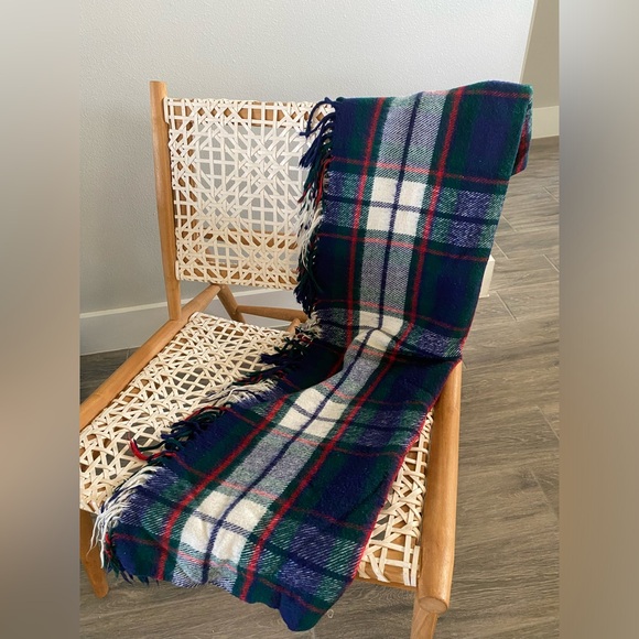 Vintage TROY Blanket Plaid Throw Stadium Picnic Fringe Vintage 51”-51” - Picture 2 of 5